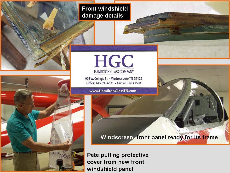 Composite picture of the windscreen center panel work.
            Click on the picture to enlarge it.